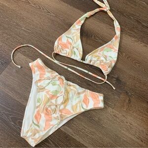 Abercrombie & fitch womens floral bikini tie neck/ cheeky swimsuit M